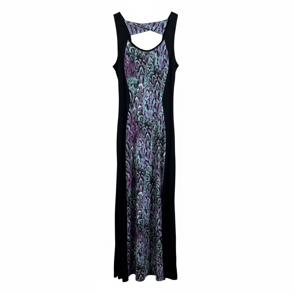 Mt Collection Purple & Blue Print Maxi Dress, Size M